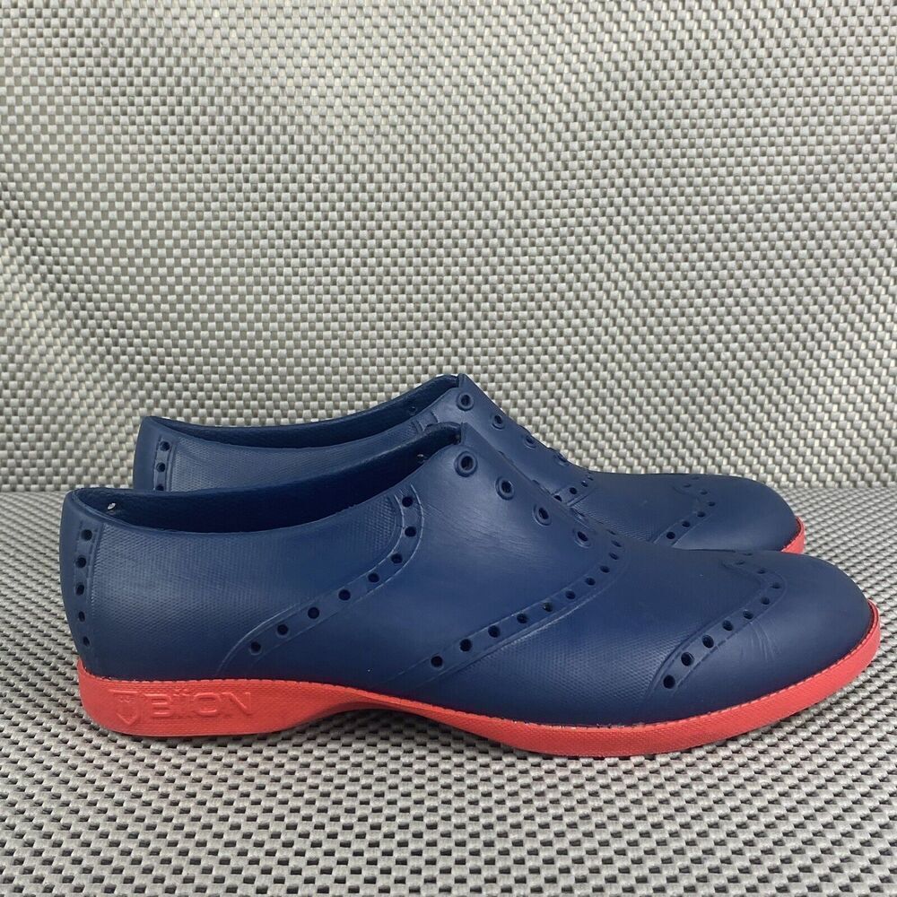 BIION Spikeless Golf Shoes Mens 5 Womens 7 Blue Red Oxford Slip On